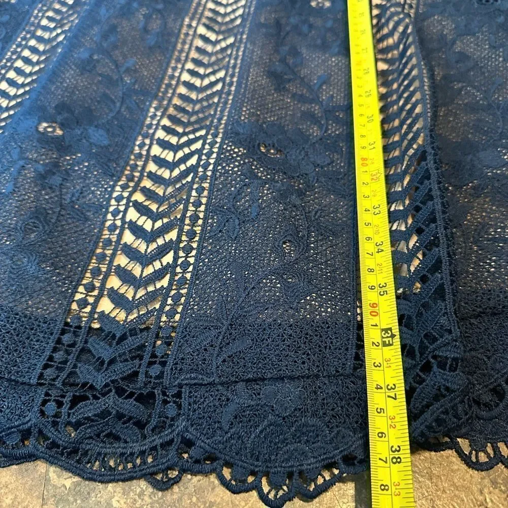 Anthropologie Georgia Navy Blue/ Marine Eyelet Overlay Lace Mini Dress